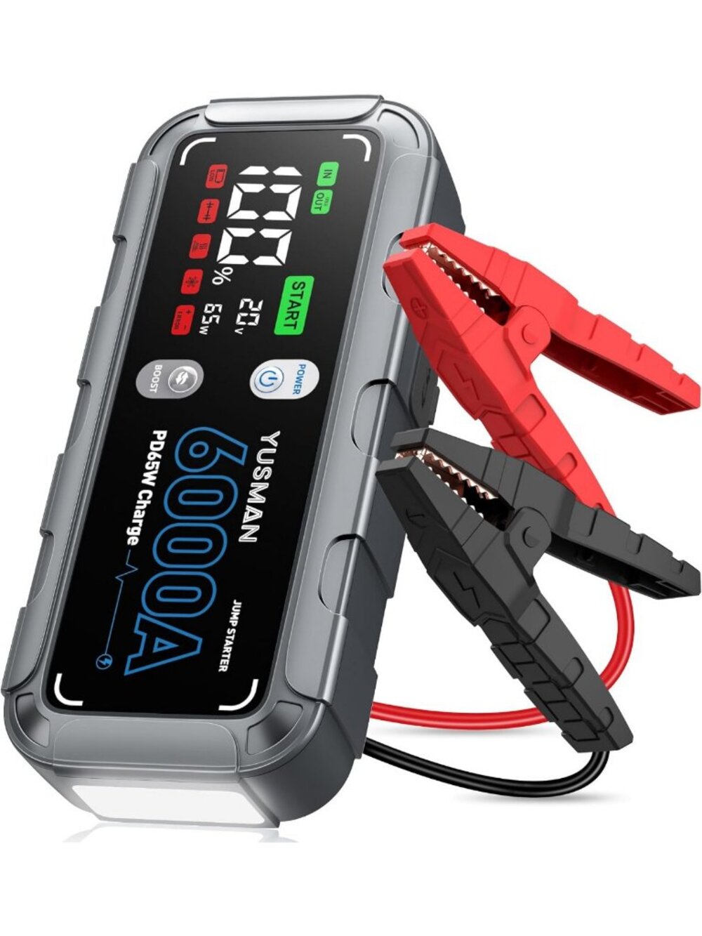 Powerful 6000A Portable Car Jump Starter & Quick Charger, 26800mAh Battery Pack
